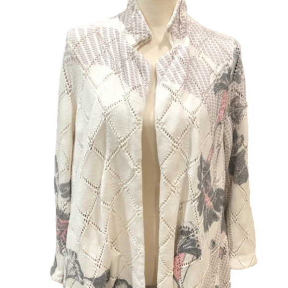 Anthropologie Knitted + Knotted Diamondlink Floral Open Cardigan Sweater, Sz Med - Picture 2 of 14